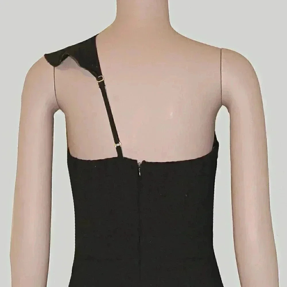 Black Ruffled Jumpsuit‎ Size Medium Fall Formal Evening Outerwear Classy - Picture 4 of 6